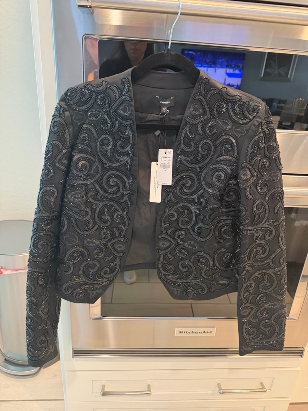 Express Black Beaded Cropped Blazer